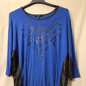 B.L.E.U. Blue Black Embellished 3/4 Sleeve Blouse